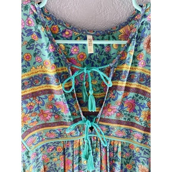 Spell & The Gypsy Collective Folk Town Boho Turquoise Floral Midi Dress - Picture 7 of 16